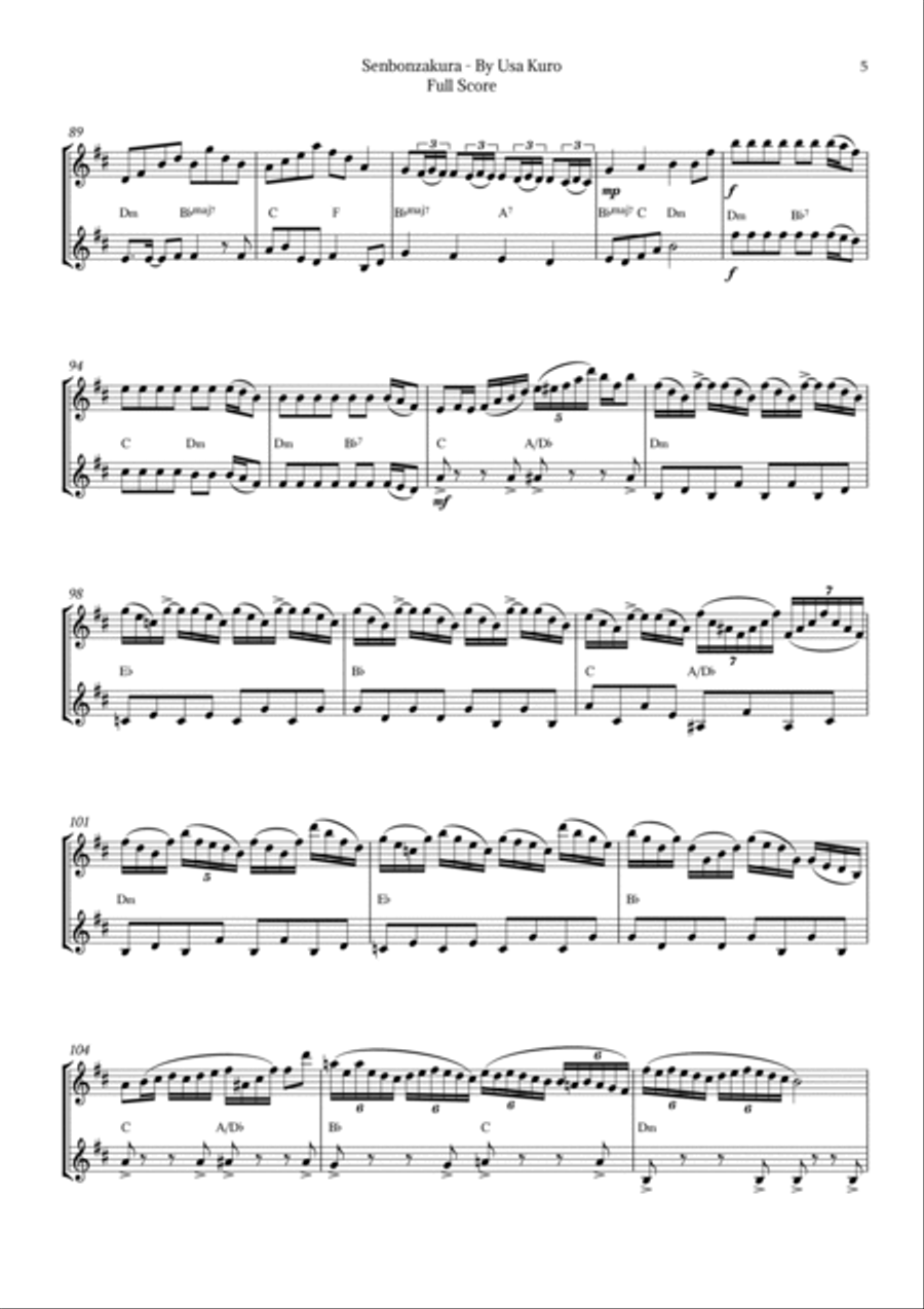 Senbonzakura Woodwind Duet scores gallery preview page 5