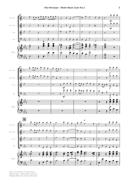 Alla Hornpipe by Handel - Brass Quartet and Piano (Full Score) - Score Only image number null