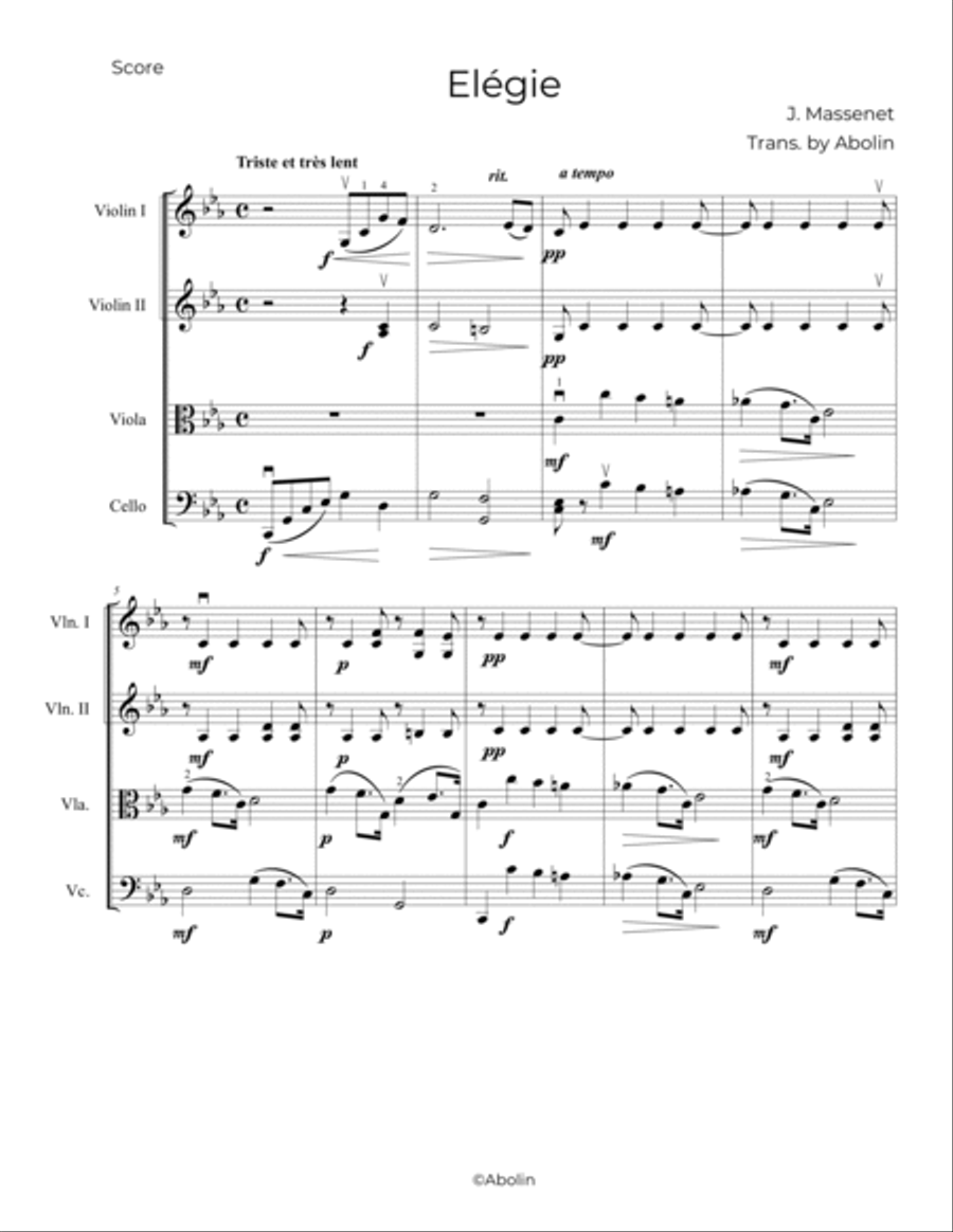 Massenet: Elegie - String Quartet String Quartet scores gallery preview page 2