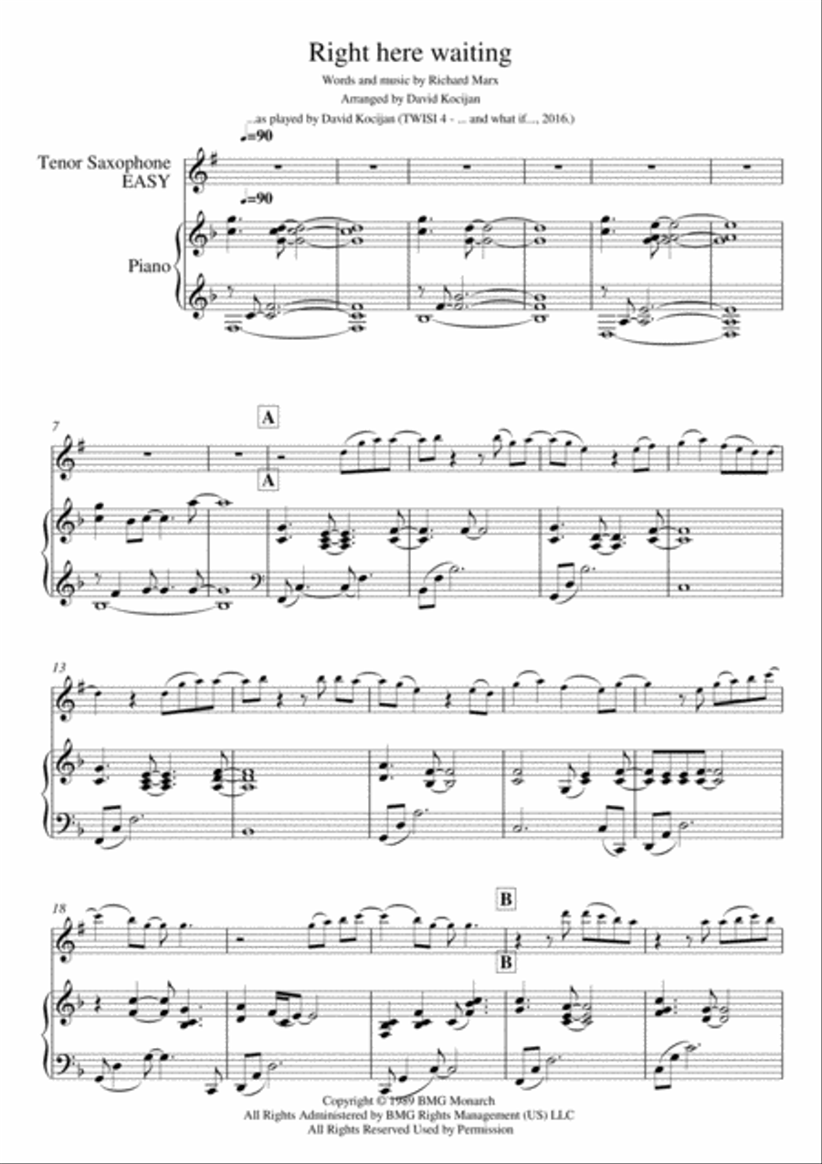 Right Here Waiting Tenor Saxophone scores gallery preview page 1