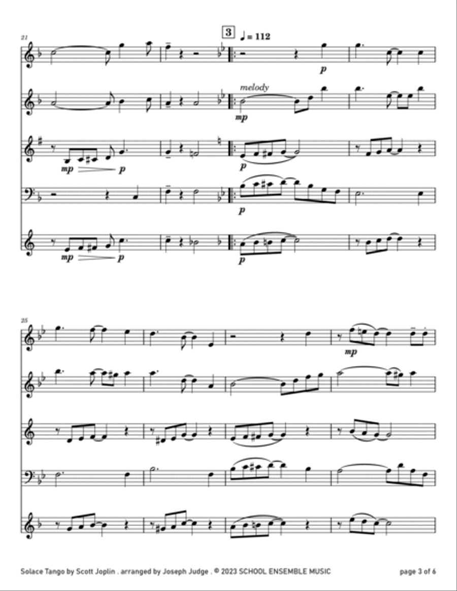 Solace Tango by Scott Joplin for Woodwind Quartet in Schools Woodwind Quartet scores gallery preview page 3