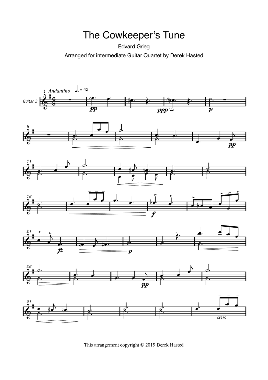 The Cowkeeper's Tune (Grieg Op 63) - Guitar Quartet Guitar Ensemble scores gallery preview page 6