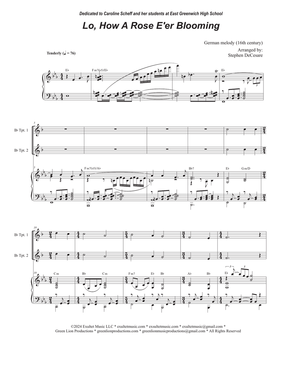 Book cover for Lo, How A Rose E'er Blooming (Brass Quartet and Piano - Alternate Version)
