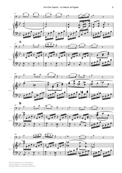 Voi Che Sapete from Le Nozze di Figaro - Cello and Piano (Full Score and Parts) image number null