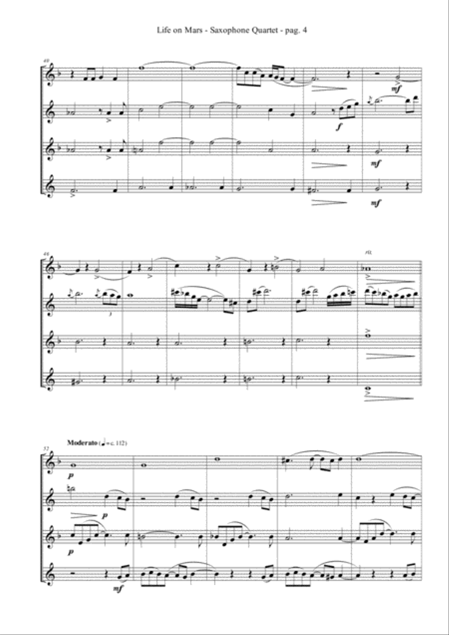 Life On Mars Saxophone Quartet scores gallery preview page 6