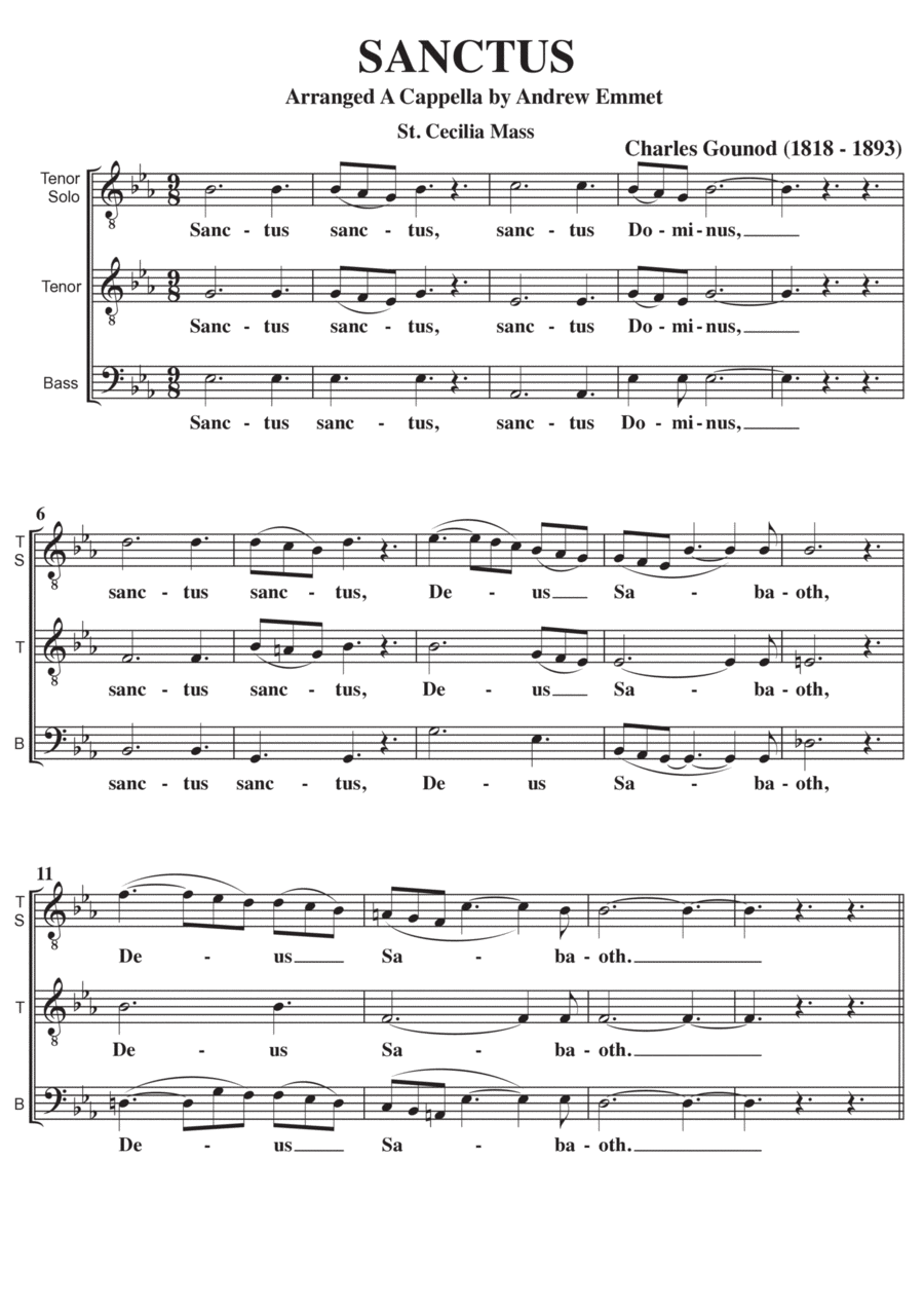 Sanctus St.Cecilia Mass A Cappella SATB 4-Part scores gallery preview page 1
