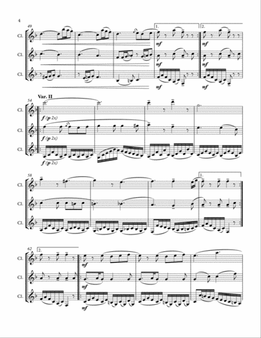 Krommer: Variations on Theme of Pleyel for Clarinet Trio Clarinet Trio scores gallery preview page 4