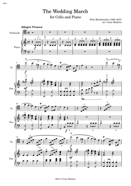 The Wedding March - Cello and Piano (Full Score and Parts) image number null