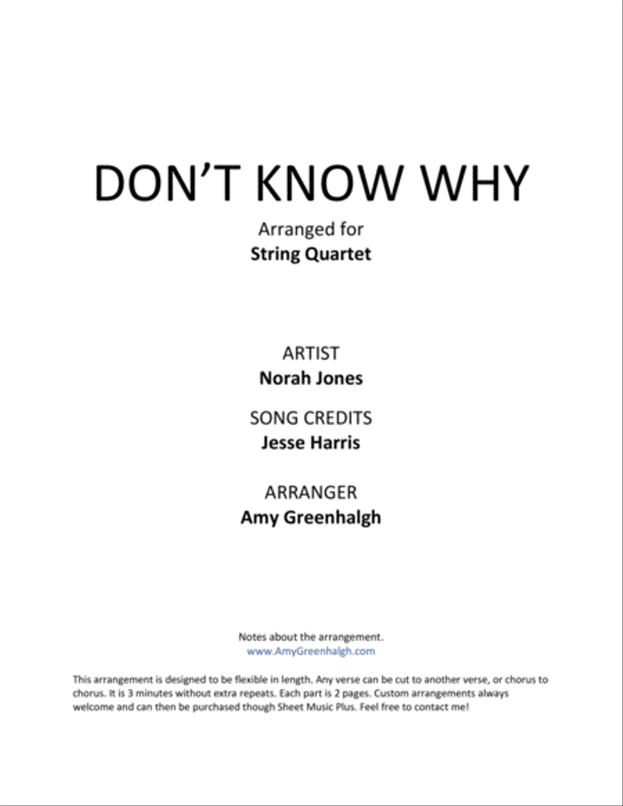 Don't Know Why String Quartet scores gallery preview page 2
