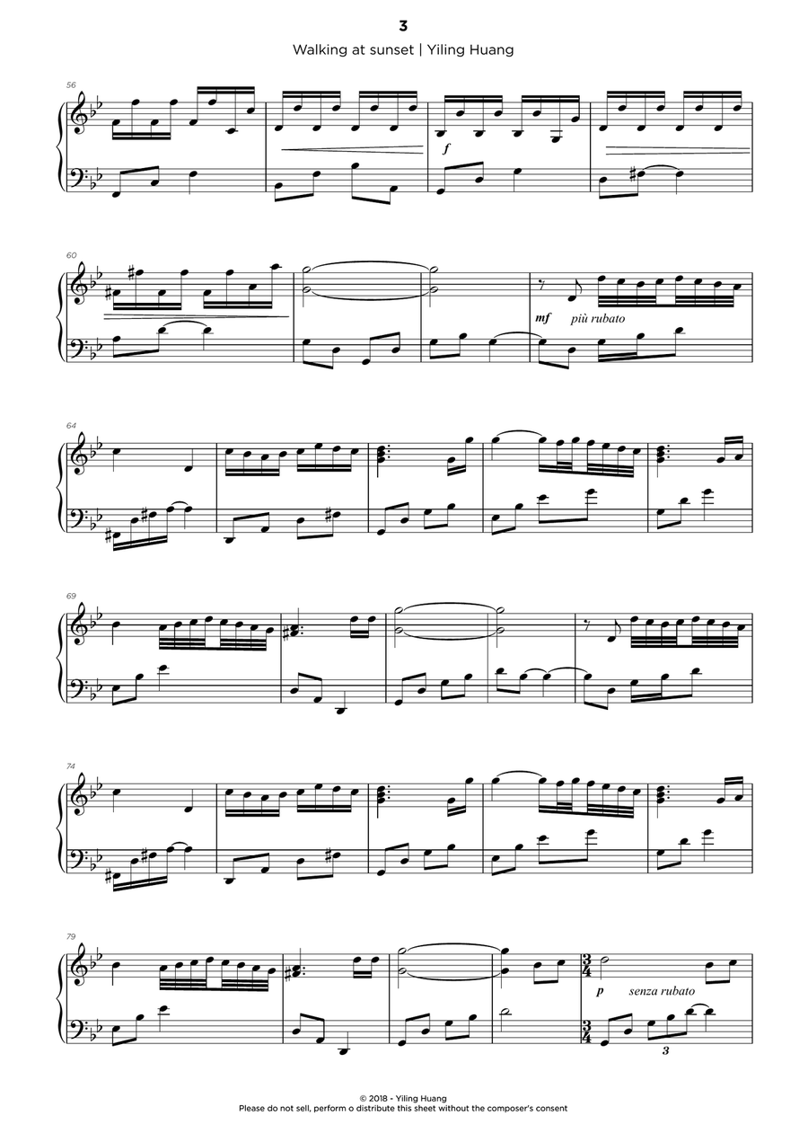 Walking at Sunset Piano Solo scores gallery preview page 3