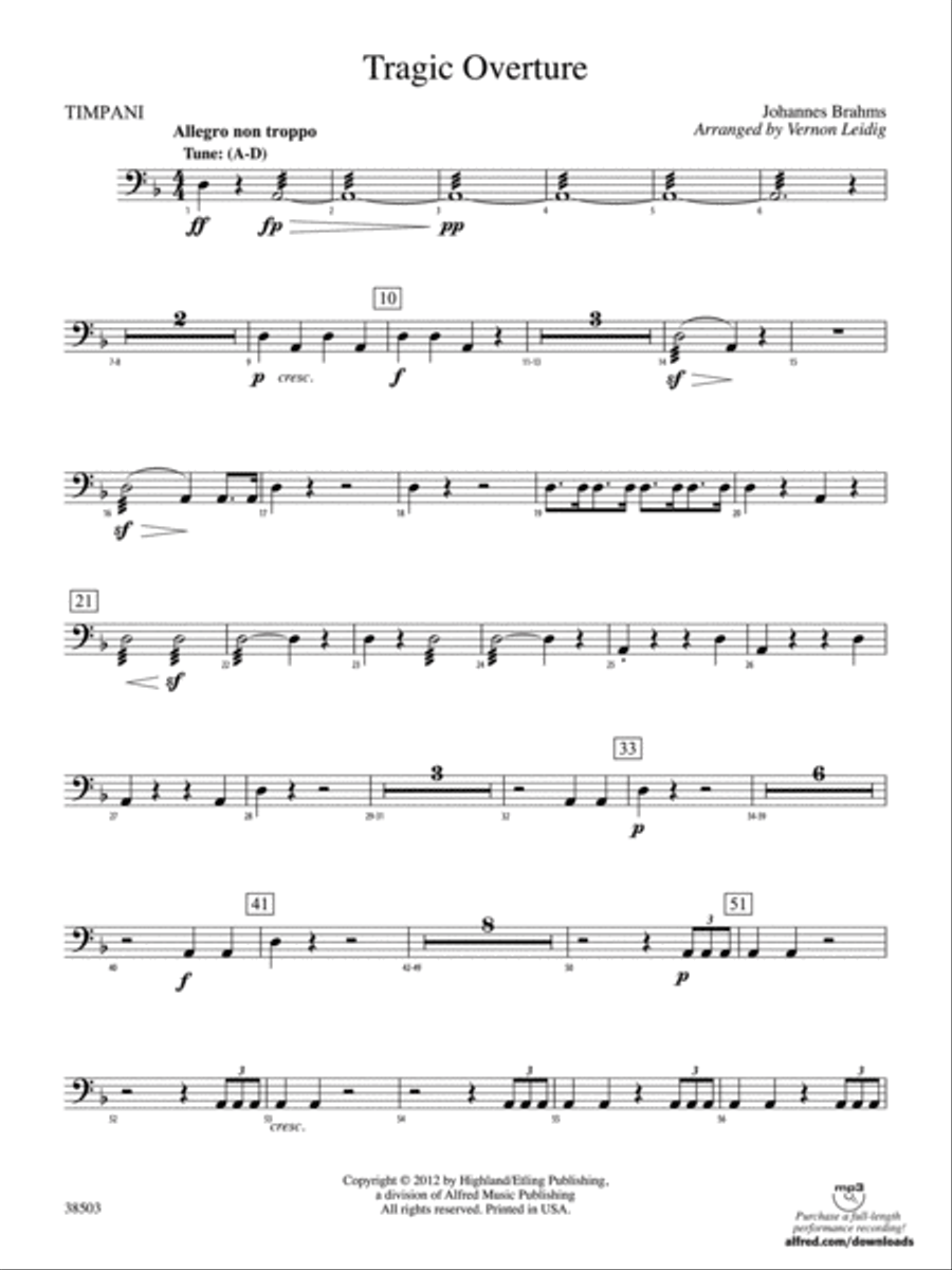 Tragic Overture: Timpani Full Orchestra scores gallery preview page 1