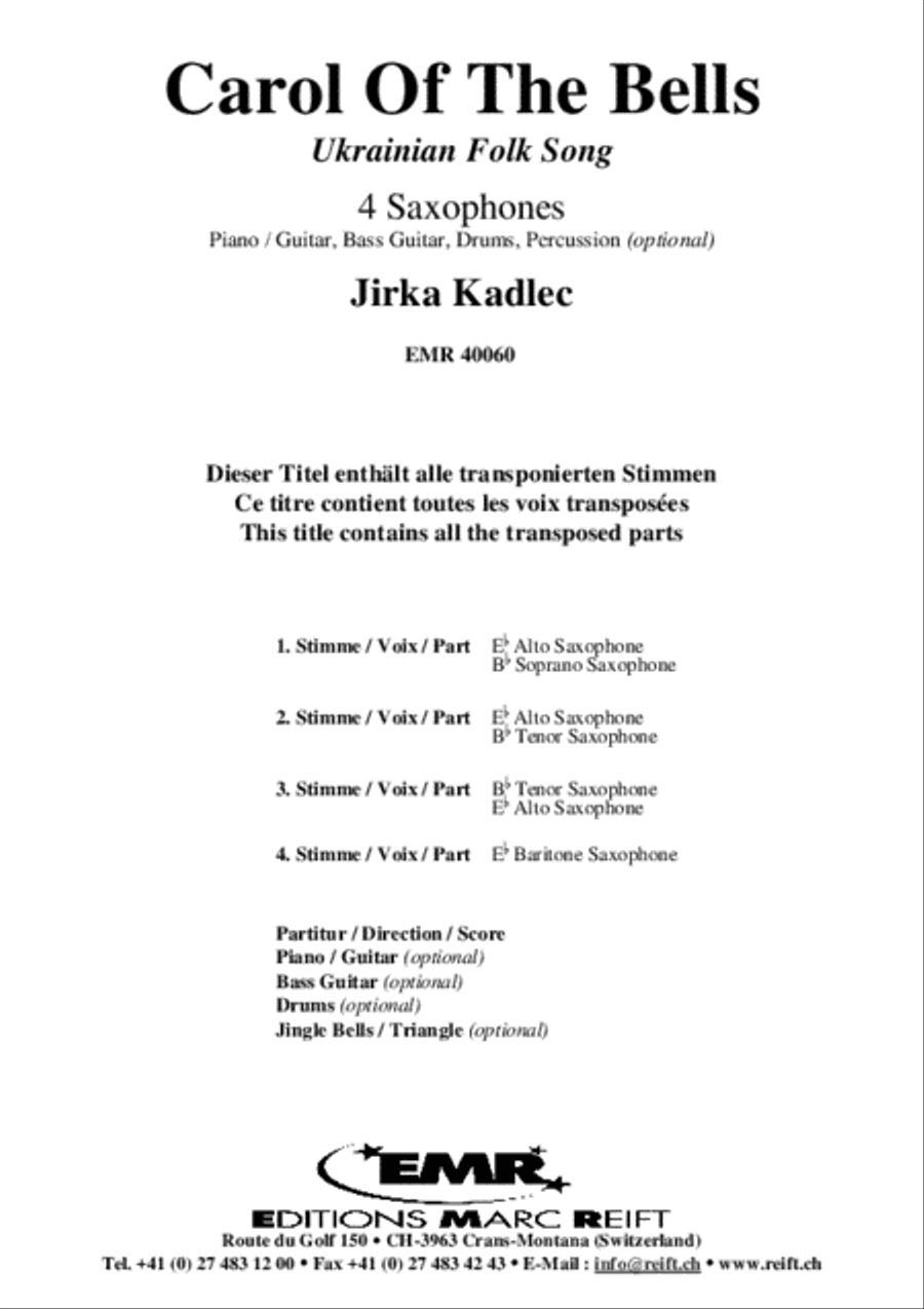 Carol Of The Bells Saxophone Quartet scores gallery preview page 2