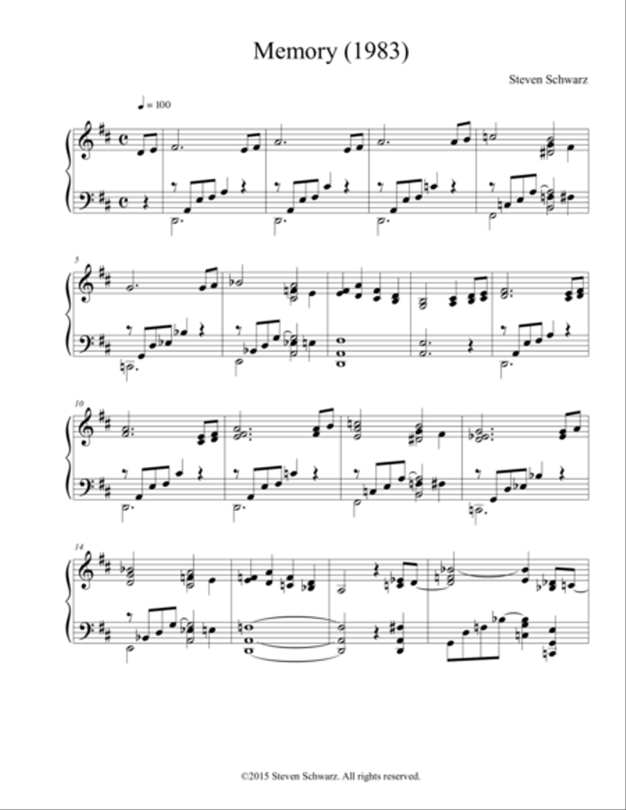 Memory (1983) Piano Solo scores gallery preview page 1
