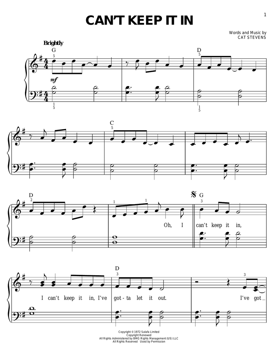 Can't Keep It In Easy Piano scores gallery preview page 1