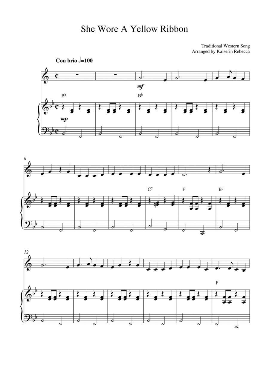 She Wore A Yellow Ribbon (for trumpet in B flat solo and piano accompaniment) B-Flat Trumpet scores gallery preview page 1