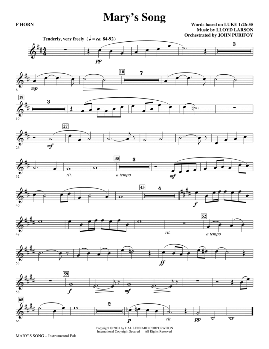 Mary's Song - F Horn Mary's Song - F Horn Choir scores gallery preview page 1