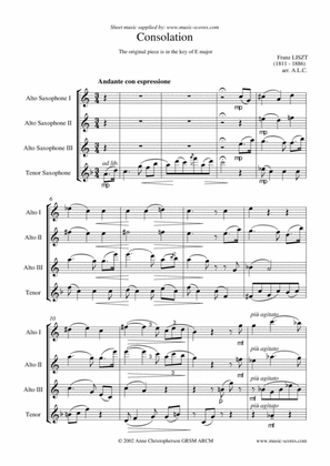Consolation No. 5 in E Major - Saxophone Quartet