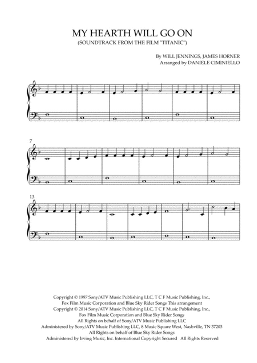 My Heart Will Go On (love Theme From 'titanic') Easy Piano scores gallery preview page 1