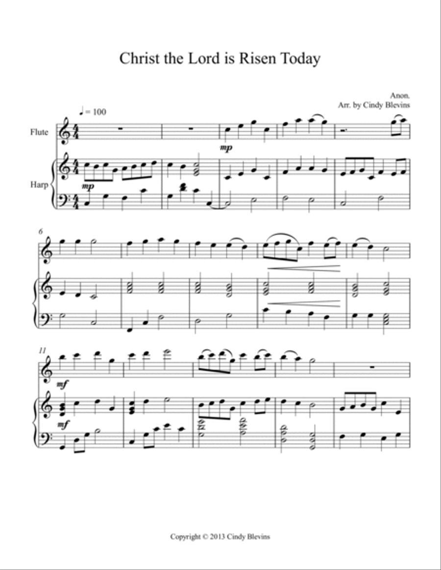 Christ the Lord is Risen Today, for Harp and Flute Flute scores gallery preview page 2