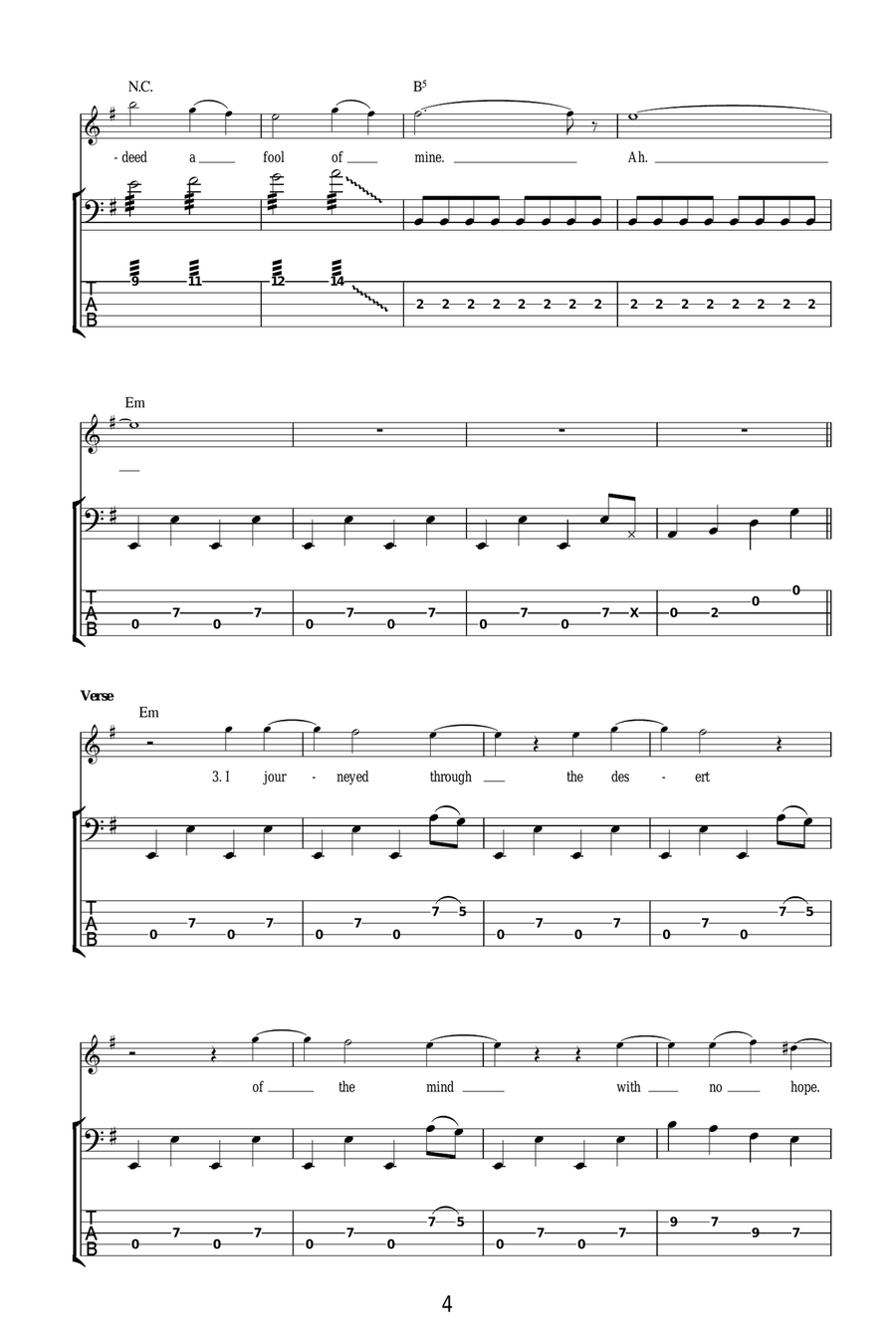 No One Knows No One Knows Bass Guitar Tablature scores gallery preview page 4