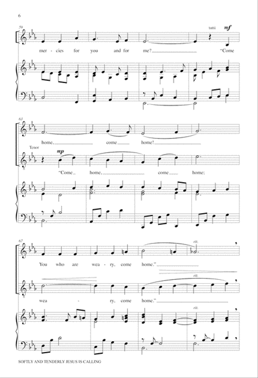 Softly and Tenderly Jesus Is Calling 4-Part scores gallery preview page 6