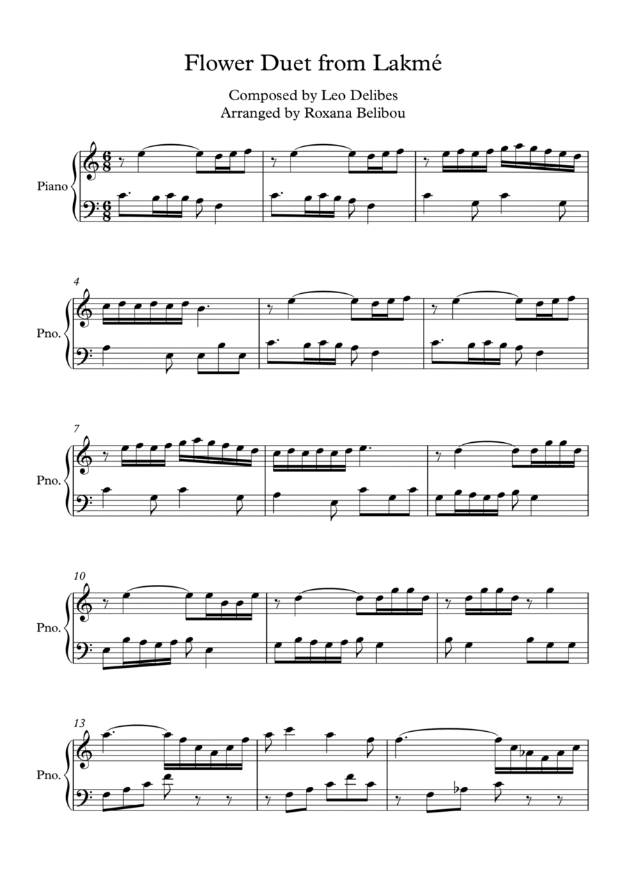Flower Duet from Lakmé Easy Piano Easy Piano scores gallery preview page 1
