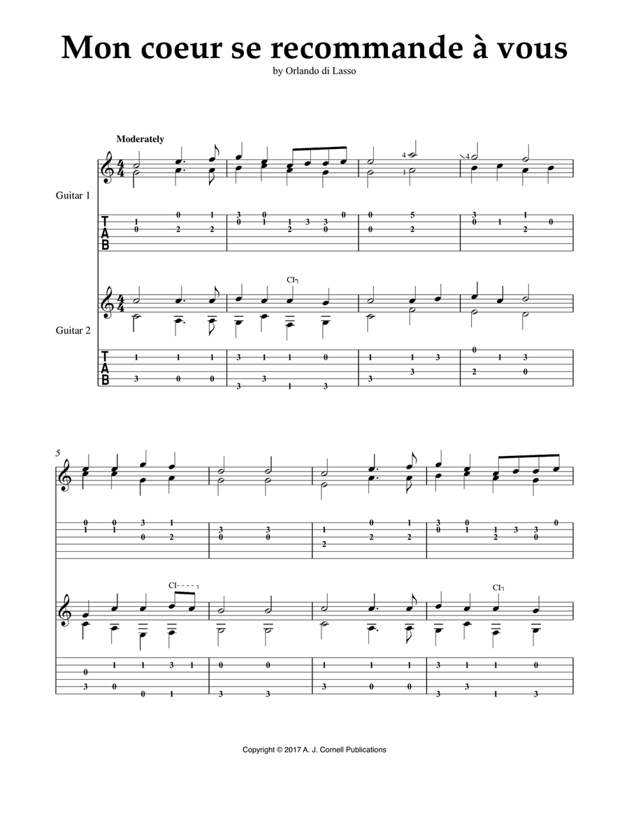 Mon coeur se recommande à vous Classical Guitar scores gallery preview page 1