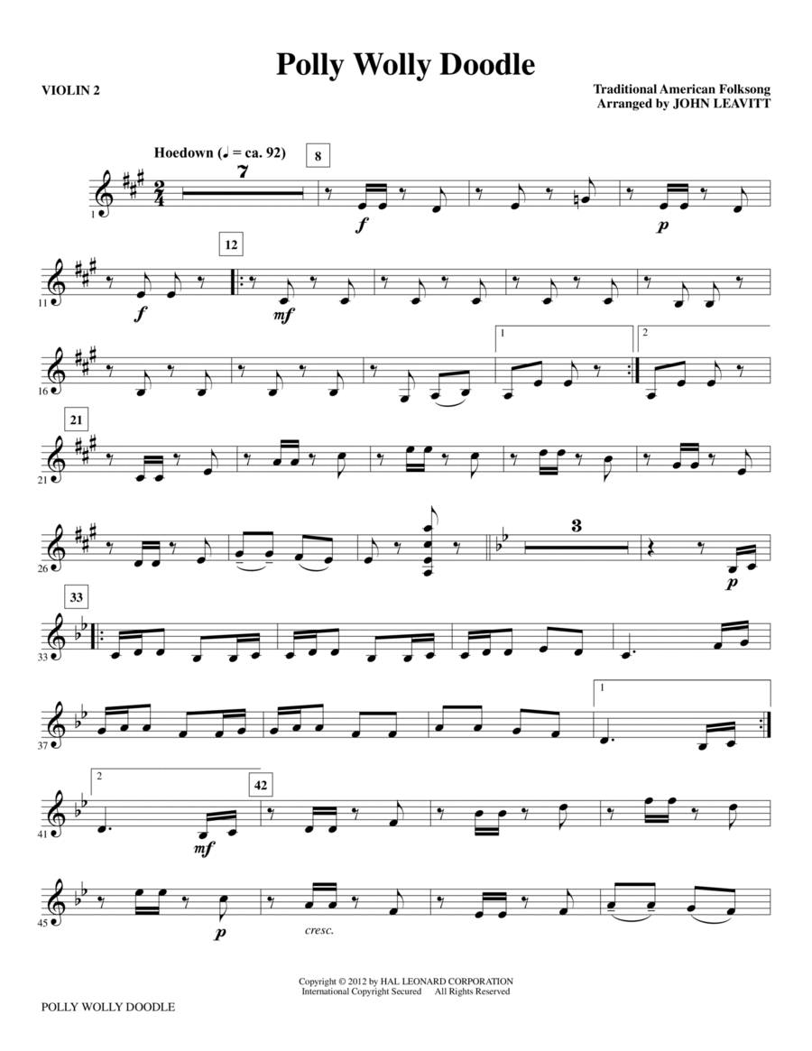 Polly Wolly Doodle - Violin 2 Choir scores gallery preview page 1