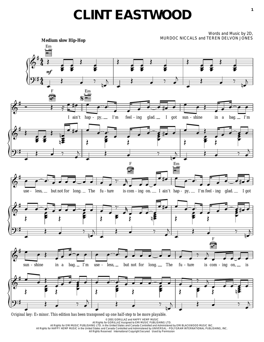 Clint Eastwood Clint Eastwood Piano, Vocal, Guitar scores gallery preview page 1