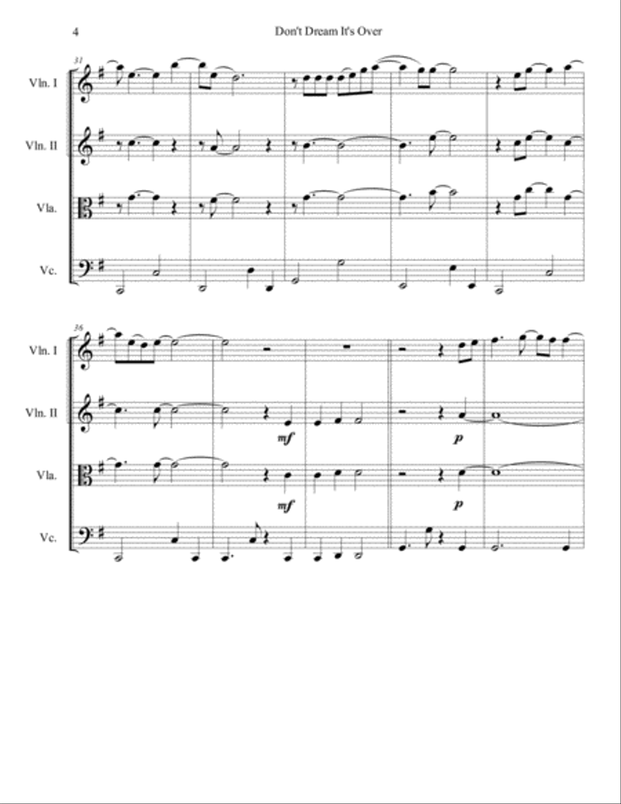 Don't Dream It's Over String Quartet scores gallery preview page 4