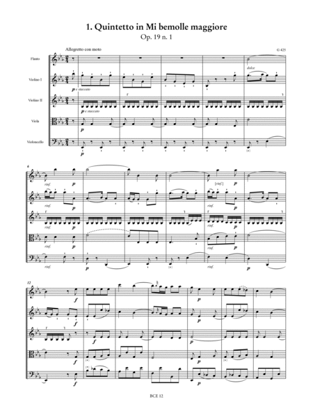 6 Quintets for Flute or Oboe, 2 Violins, Viola and Violoncello Op. 19 (G 425-430). Critical Edition