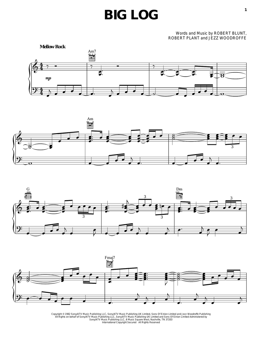 Big Log Piano, Vocal, Guitar scores gallery preview page 1