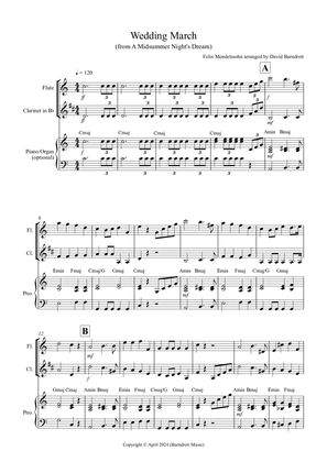 Wedding March (from A Midsummer Night's Dream) for Flute and Clarinet Duet