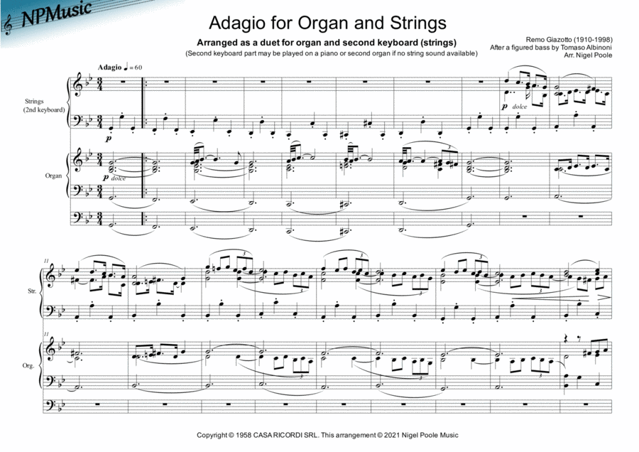 Adagio Per Archi E Organo In Sol Minore Piano scores gallery preview page 1