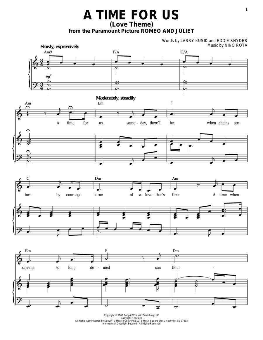 A Time For Us (Love Theme) Piano, Vocal scores gallery preview page 1