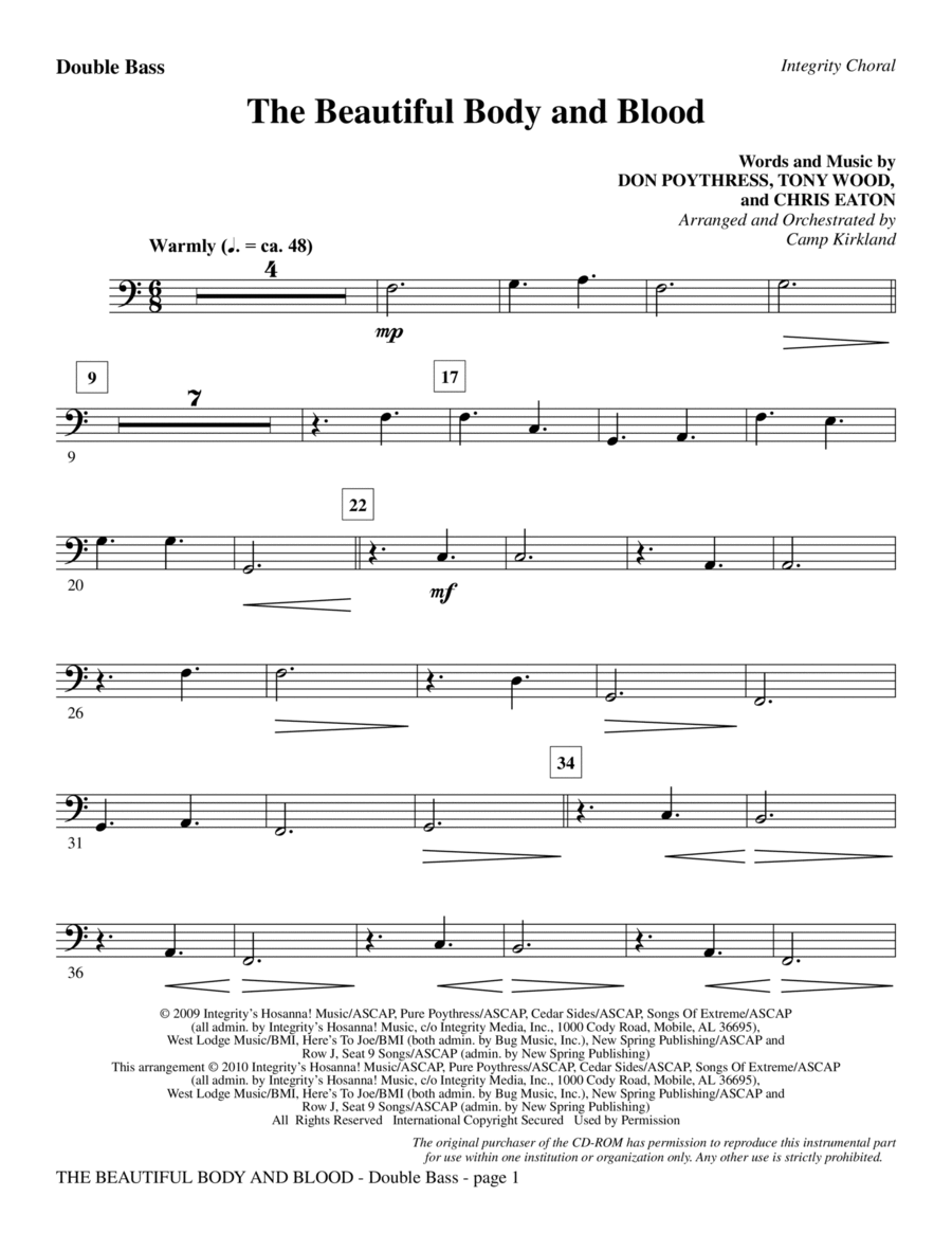 The Beautiful Body And Blood - Double Bass Choir scores gallery preview page 1
