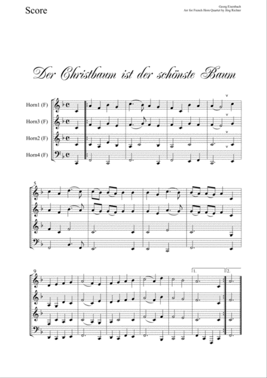 The Christmas tree is the most beautiful tree for French Horn Quartet Brass Quartet scores gallery preview page 2