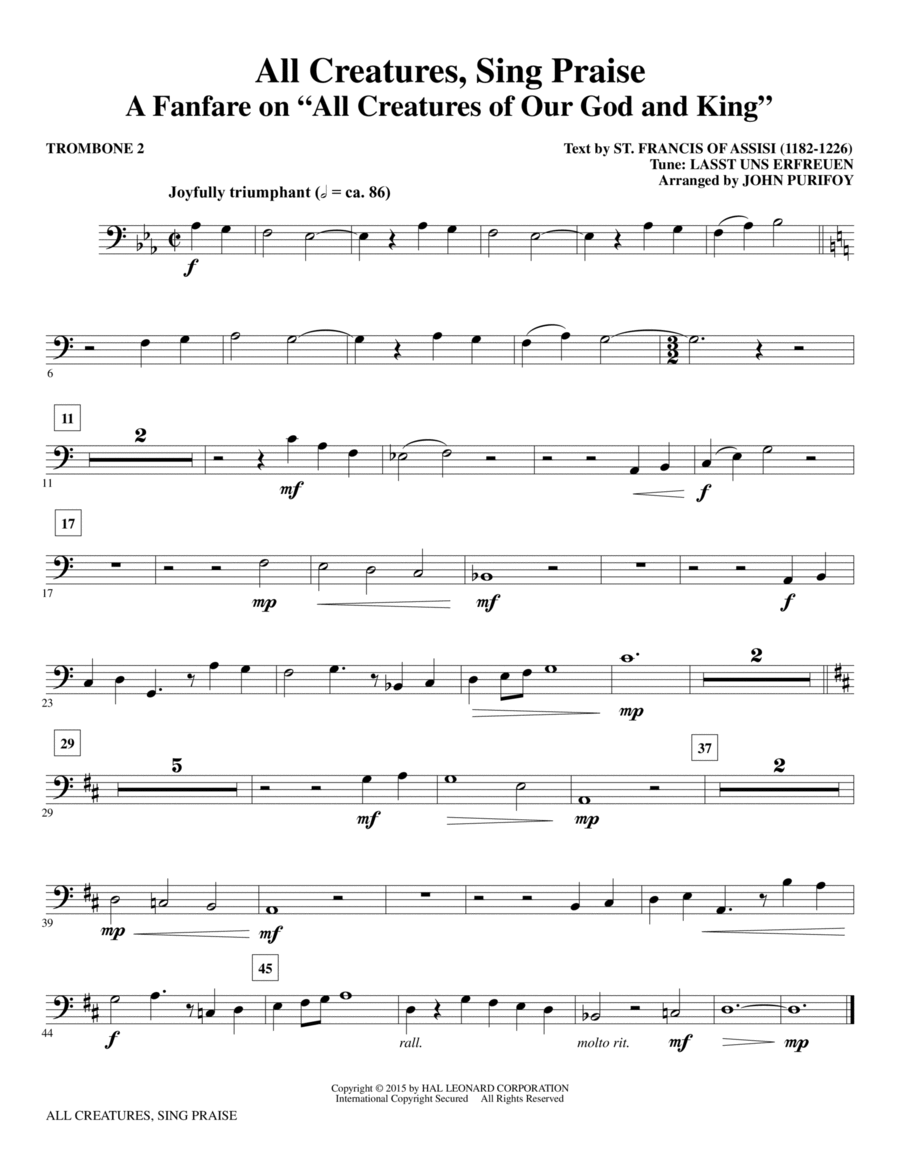 All Creatures, Sing Praise - Trombone 2 Choir scores gallery preview page 1
