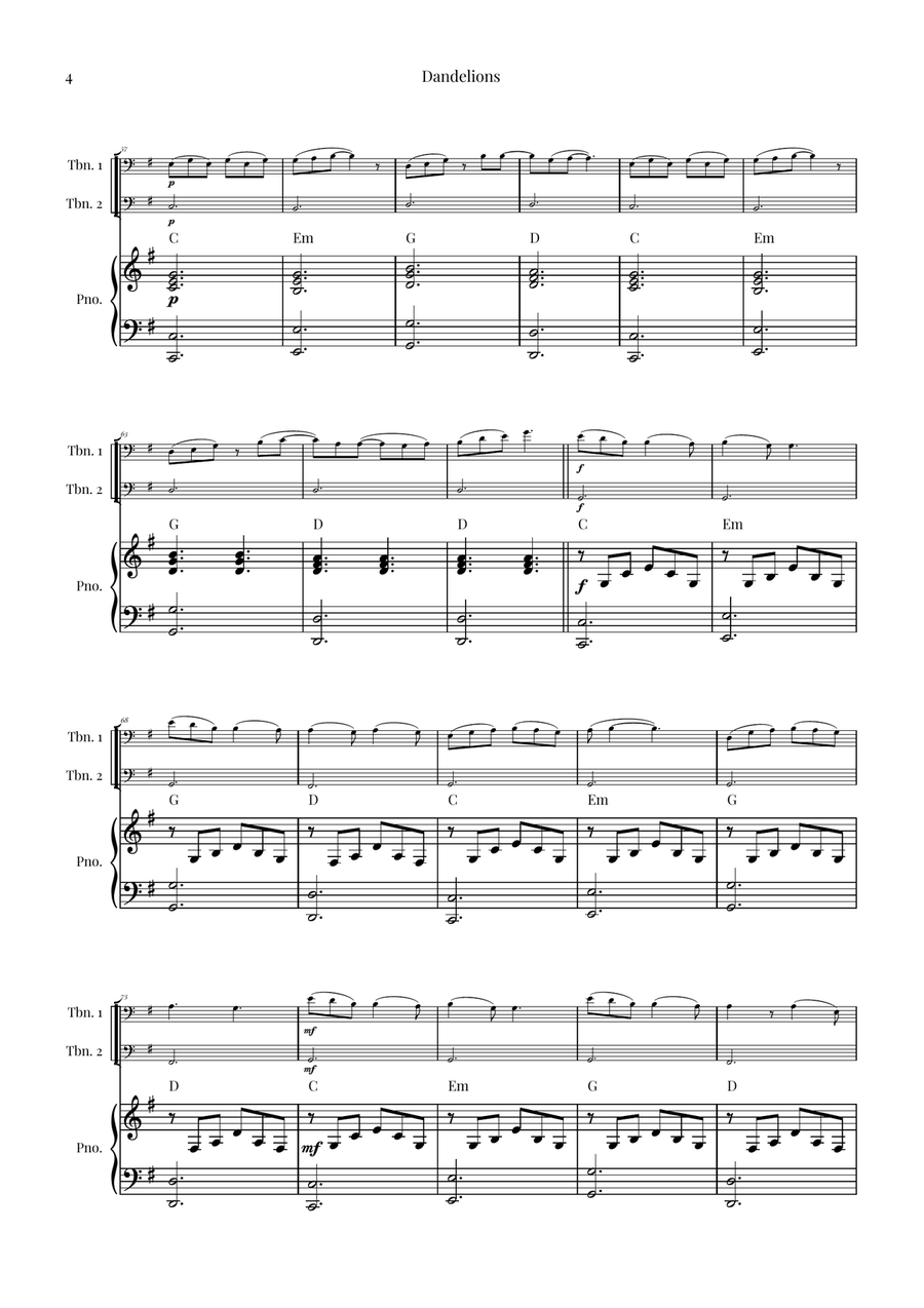 Dandelions Trombone Duet scores gallery preview page 4