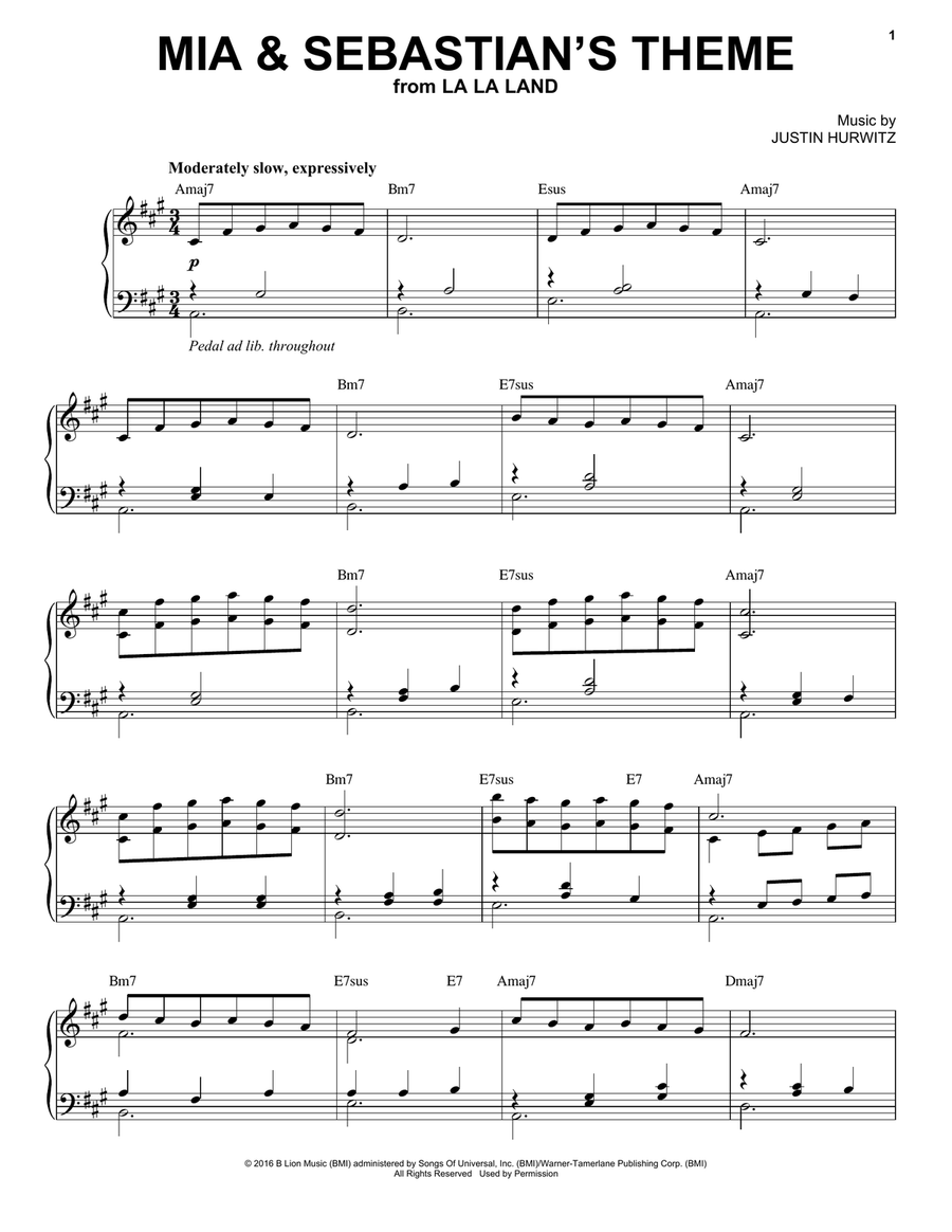 Mia And Sebastian's Theme (from La La Land) Piano Solo scores gallery preview page 1