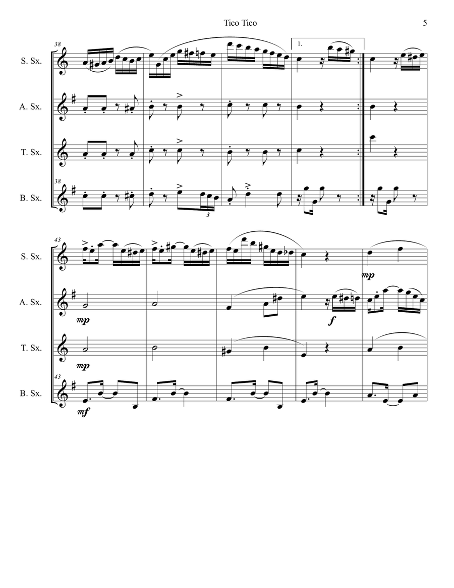 TICO TICO - Sax Quartet Saxophone Quartet scores gallery preview page 5