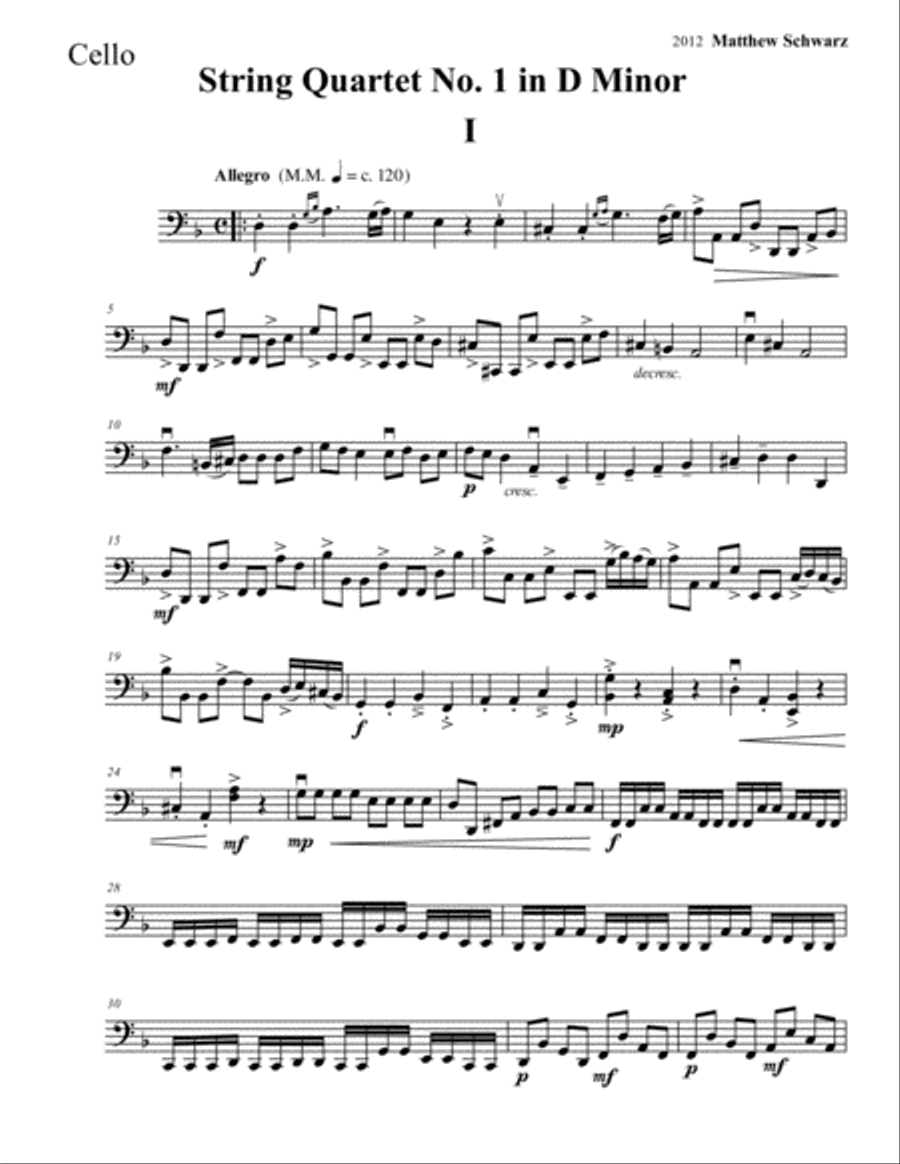 String Quartet 1 in D Minor - Cello String Quartet scores gallery preview page 2