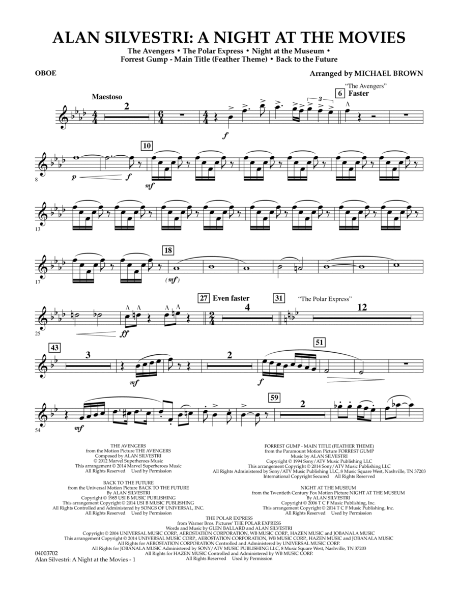 Alan Silvestri: A Night at the Movies - Oboe Concert Band scores gallery preview page 1