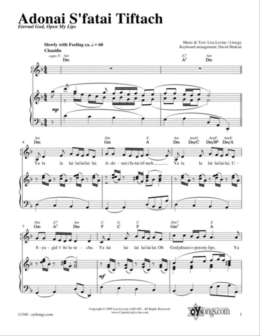 Adonai S'fatai Tiftach Piano, Vocal, Guitar scores gallery preview page 1