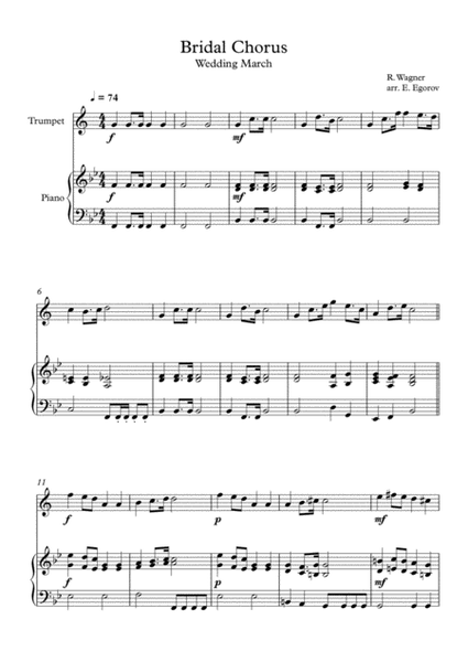Bridal Chorus (Wedding March), Richard Wagner, For Trumpet & Piano image number null