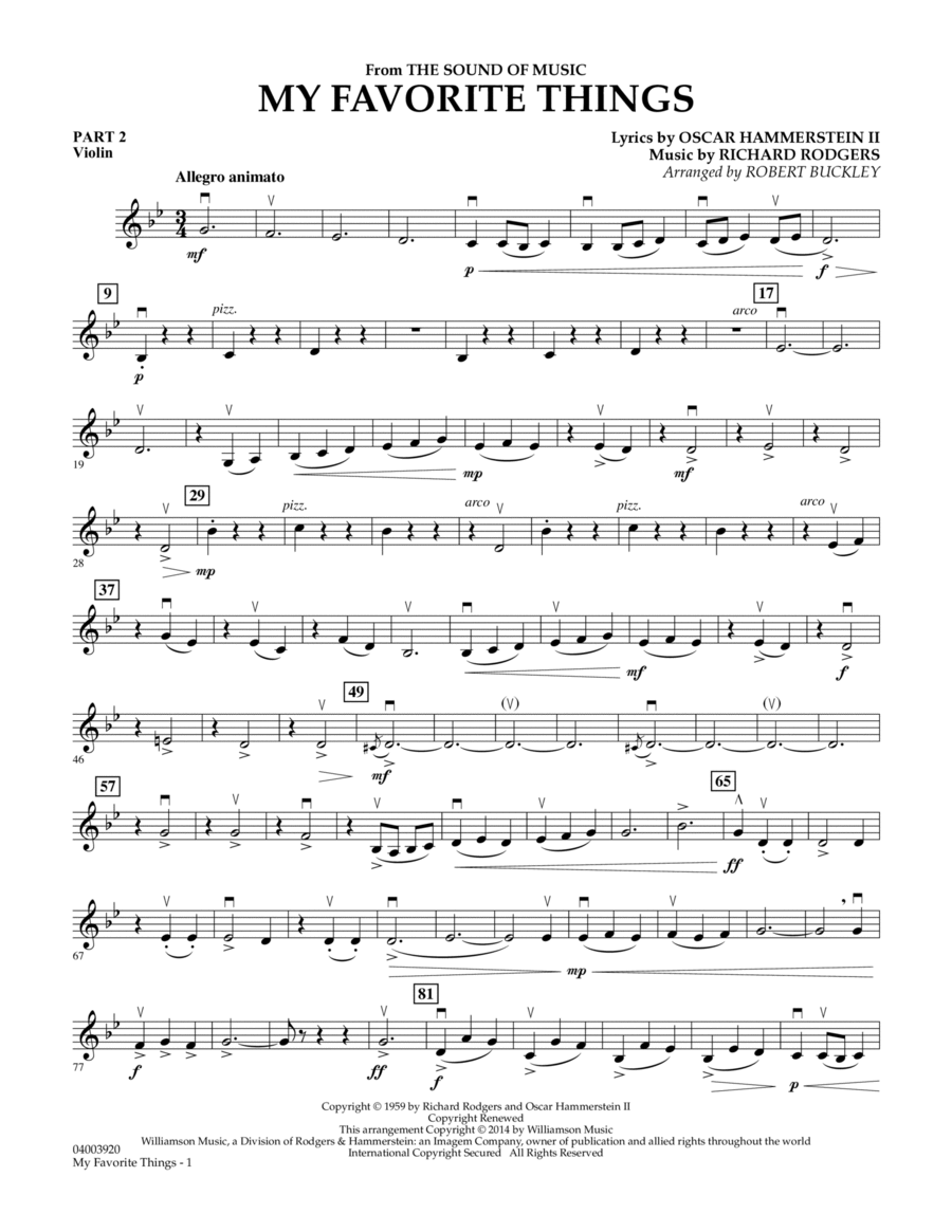 My Favorite Things (from The Sound of Music) - Pt.2 - Violin Concert Band scores gallery preview page 1