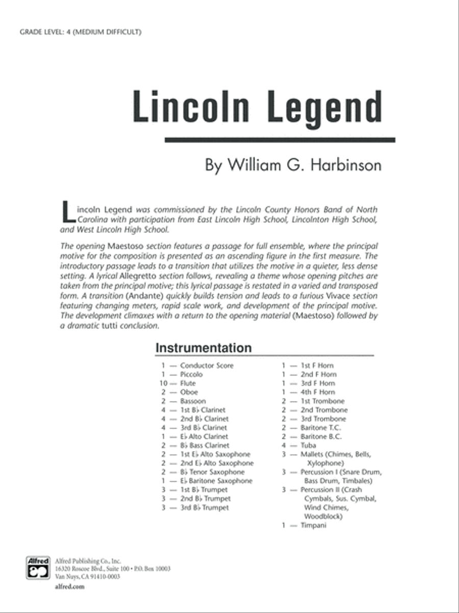 Lincoln Legend: Score Lincoln Legend: Score Concert Band scores gallery preview page 1
