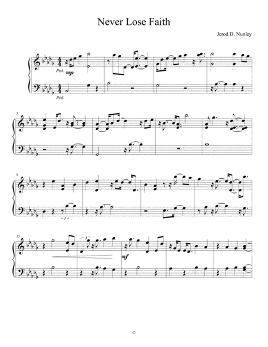 Never Lose Faith Piano Solo scores gallery preview page 1