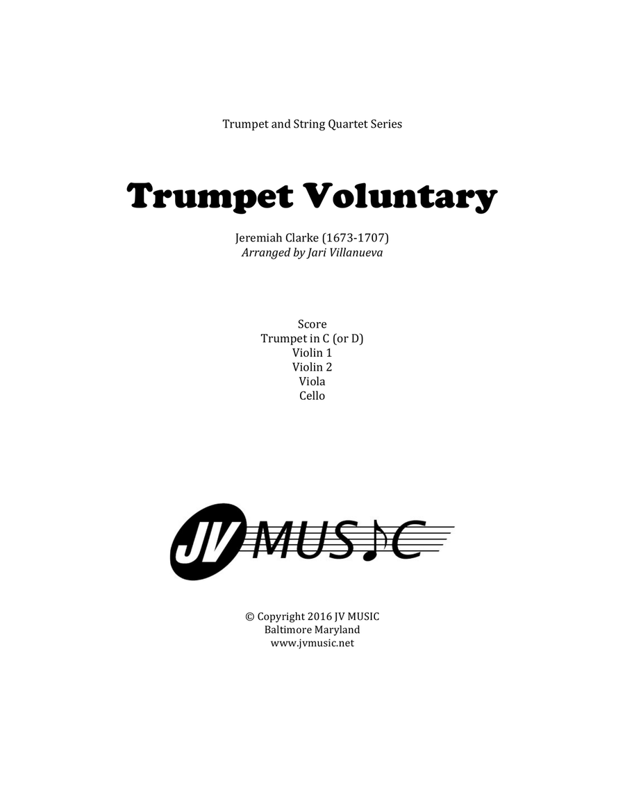 Trumpet Voluntary (Jeremiah Clarke) for Trumpet and String Quartet Chamber Orchestra scores gallery preview page 1