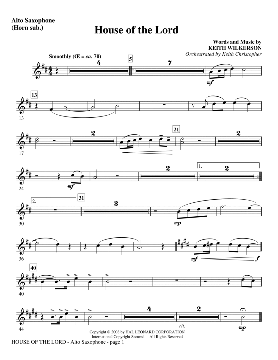 House Of The Lord - Eb Alto Saxophone (Horn) Choir scores gallery preview page 1